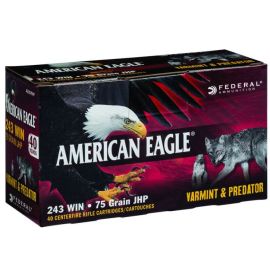 Federal American Eagle 243 WIN 75 Grain JHP Ammunition AE24375VP (40 Rounds)