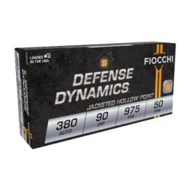 Fiocchi Defense Dynamics 380 ACP 90 Grain JHP Ammunition.  Fiocchi 380APHP