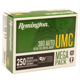 Remington UMC 380 Auto 95 Grain FMJ Ammunition 250 Rounds Mega Pack L380APA