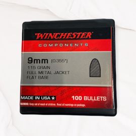 Winchester 9mm 115 Grain FMJ Flat Base Reloading Bullet (100 Count )