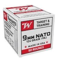 Winchester Target & Practice 9 MM Nato 124 Grain FMJ Ammunition W9NATO50